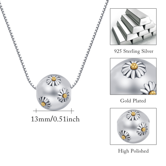 Sterling Silver Two-tone Daisy Spherical Cremation Urn Necklace for Ashes-3