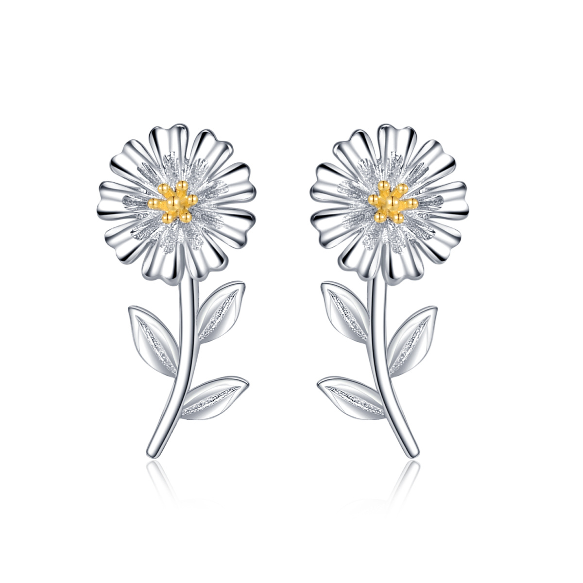 Sterling Silver Two-tone Daisy Stud Earrings-1