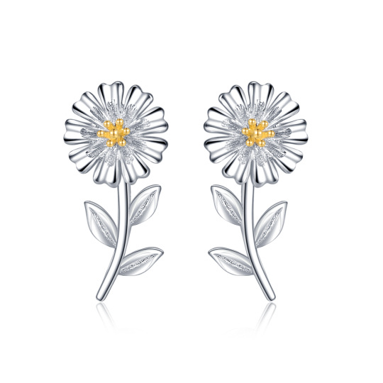 Sterling Silver Two-tone Daisy Stud Earrings