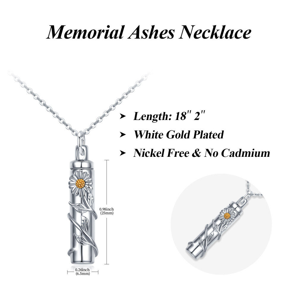Sterling Silver Two-tone Daisy Urn Necklace for Ashes-5