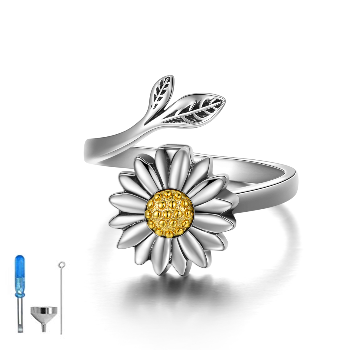 Sterling Zilveren Tweekleurige Margriet Urn Ring-1