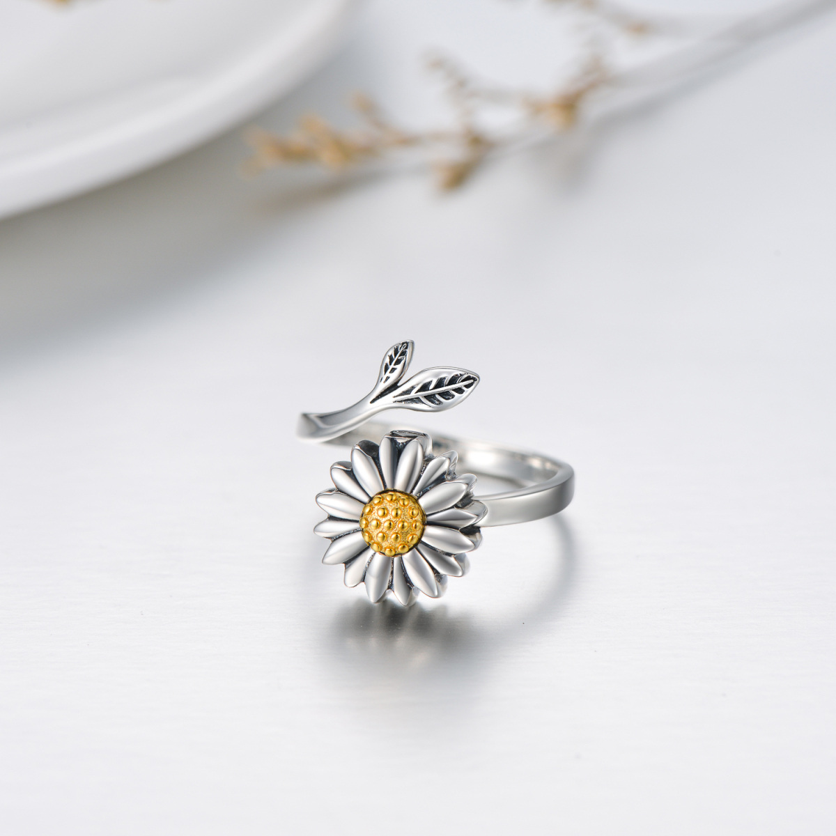 Sterling Zilveren Tweekleurige Margriet Urn Ring-3