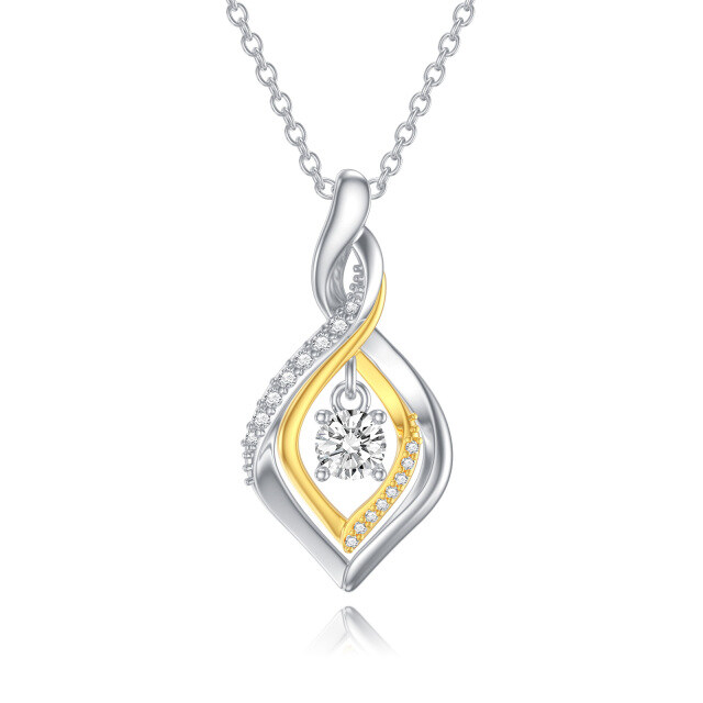 Sterling Silver Two-tone Diamond & Moissanite Infinity Symbol Pendant Necklace-1