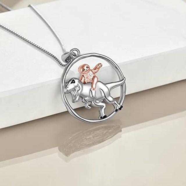 Sterling Silver Two-tone Dinosaur & Sloth Pendant Necklace-4