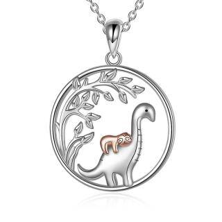 Sterling Silver Two-Tone Dinosaur & Sloth Tree Of Life Pendant Necklace For Unisex-52