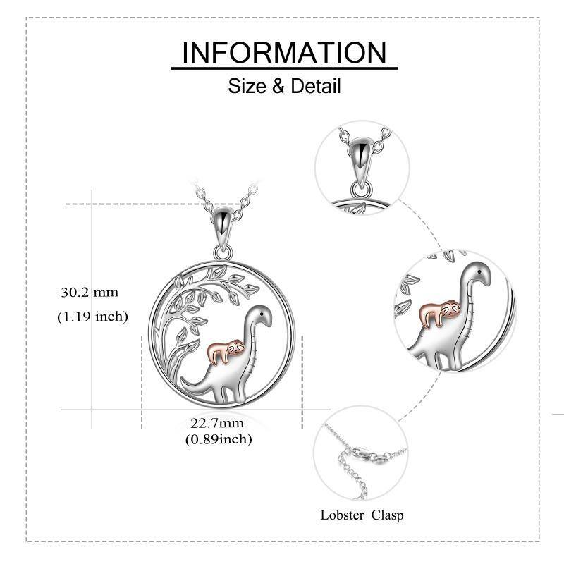 Sterling Silber zweifarbig Dinosaurier & Faultier & Baum des Lebens Anhänger Halskette-5