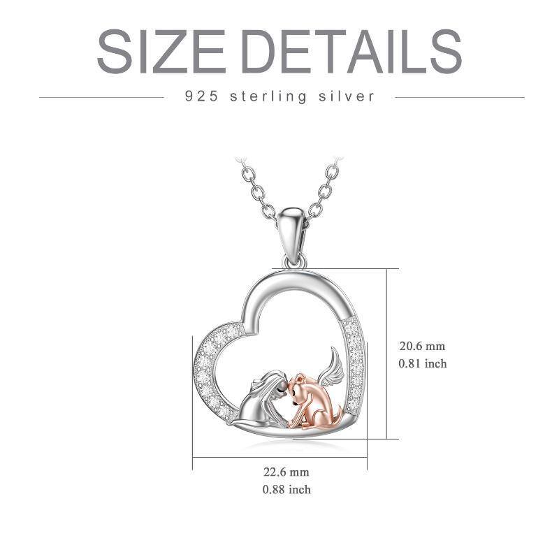 Sterling Silver Two-tone Cubic Zirconia Dog & Angel Wing Heart Pendant Necklace-4