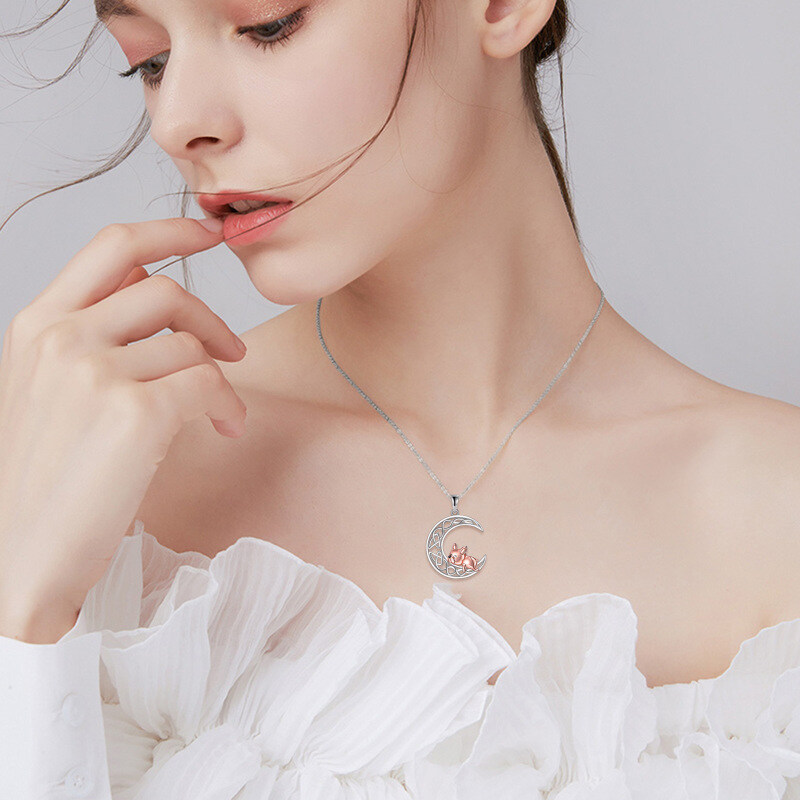 Sterling Silver Two-Tone Dog With Celtic Knot Moon Pendant Necklace For Women-2