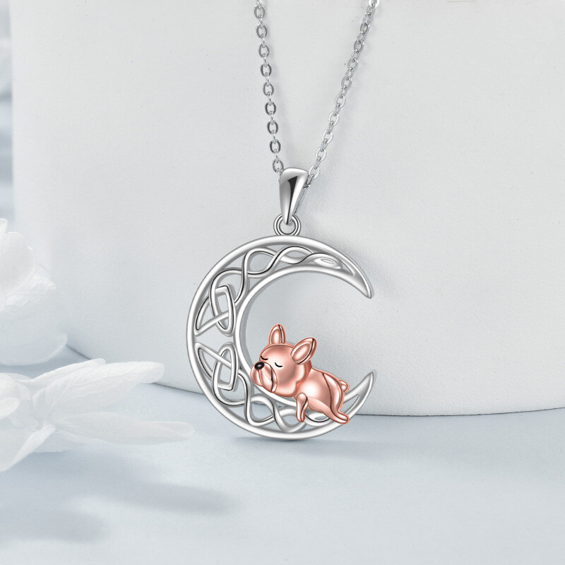 Sterling Silver Two-Tone Dog With Celtic Knot Moon Pendant Necklace For Women-3
