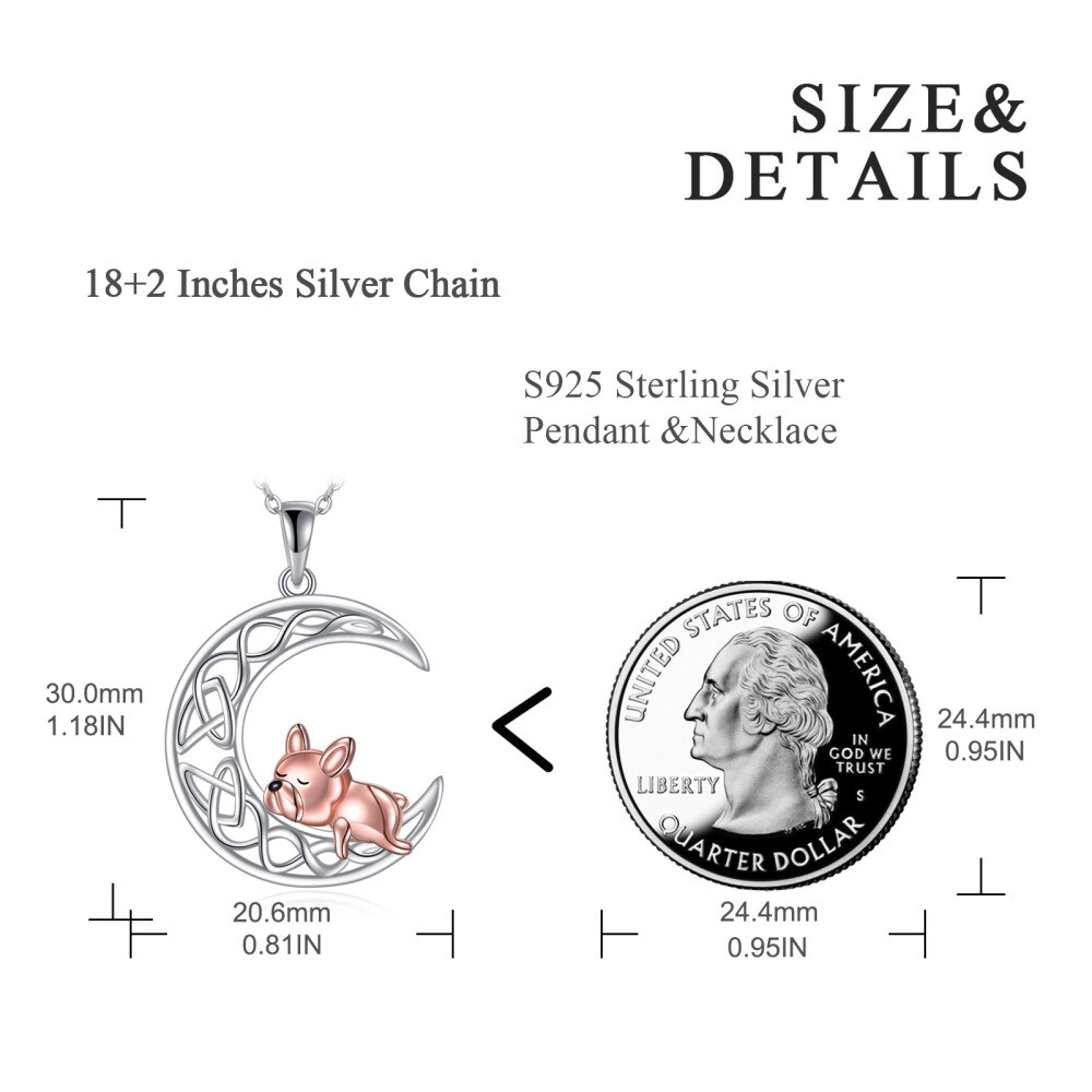 Sterling Silver Two-Tone Dog With Celtic Knot Moon Pendant Necklace For Women-5
