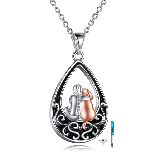 Collana a forma di cane e di goccia per urne in argento sterling bicolore per le ceneri