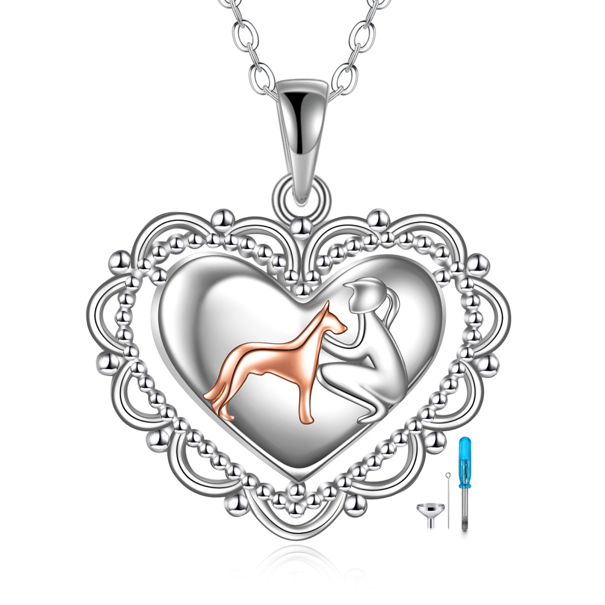 Collier en argent sterling en forme de chien et d'urne en forme de coeur-1