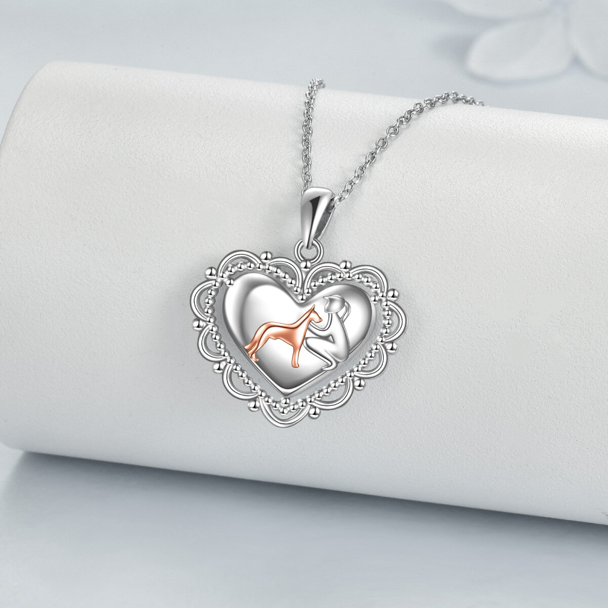 Collier en argent sterling en forme de chien et d'urne en forme de coeur-3