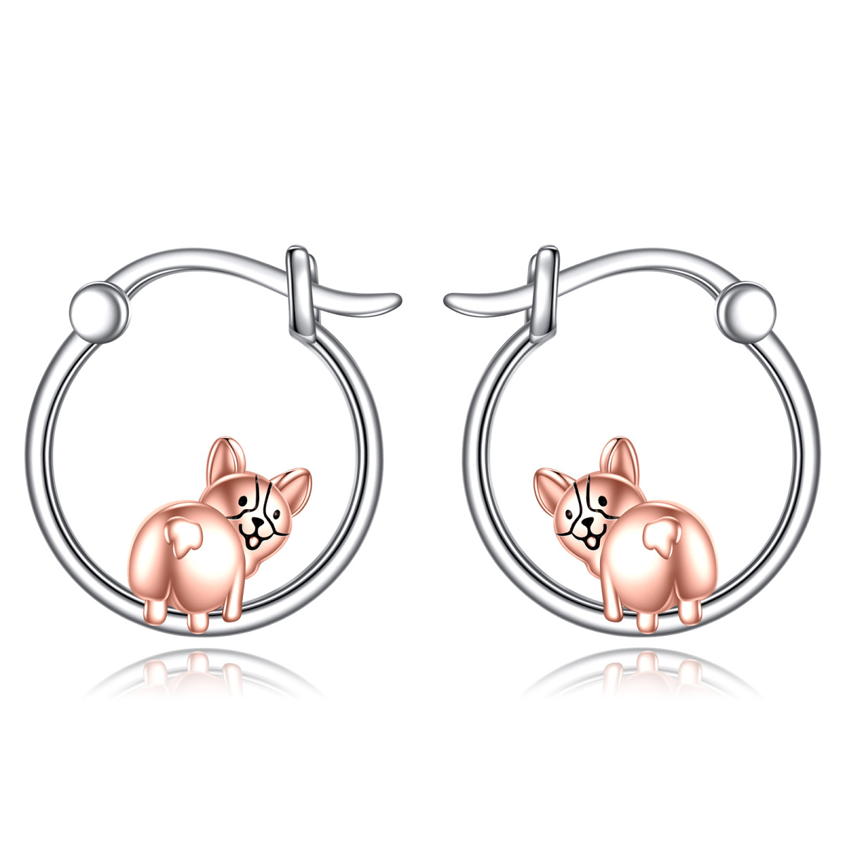 Sterling Silver Two-tone Dog Hoop Earrings-1