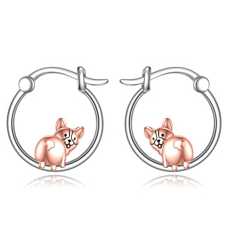 Sterling Silver Two-tone Dog Hoop Earrings-13