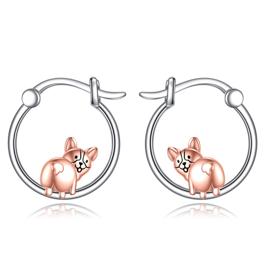 Sterling Silver Two-tone Dog Hoop Earrings