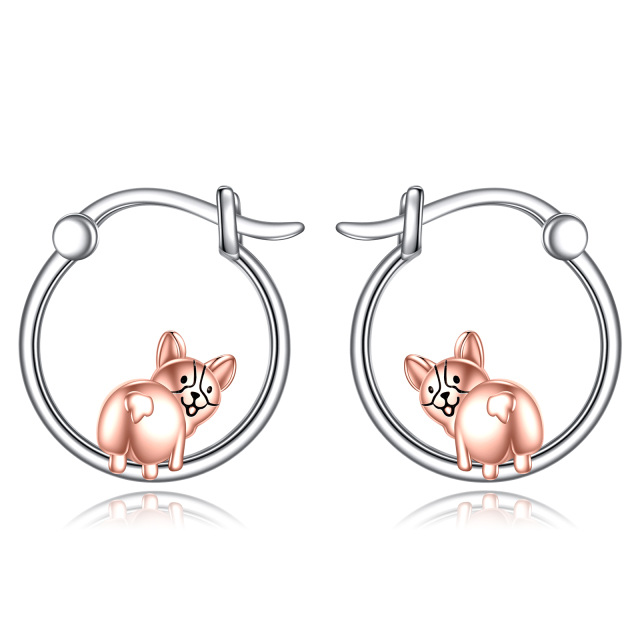 Sterling Silver Two-tone Dog Hoop Earrings-1