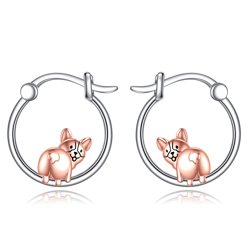Sterling Silver Two-tone Dog Hoop Earrings-3