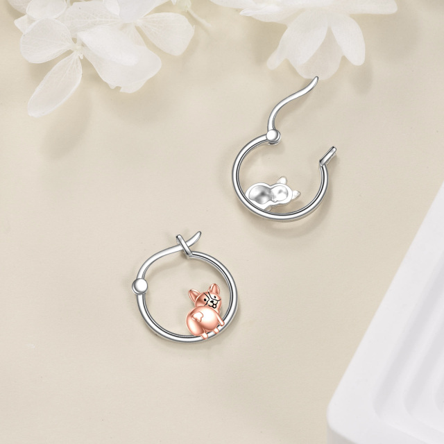 Sterling Silver Two-tone Dog Hoop Earrings-4