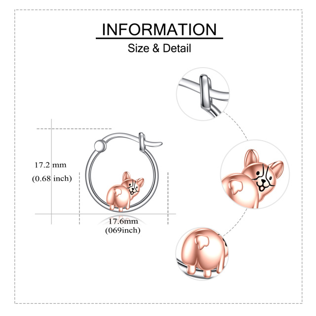 Pendientes de aro de perro de plata de ley bicolor-5