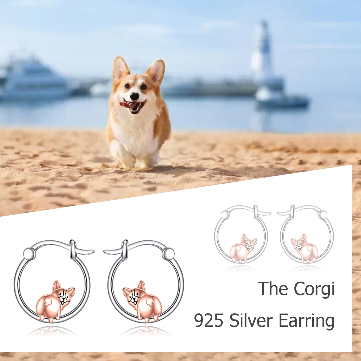 Sterling Silver Two-tone Dog Hoop Earrings-6