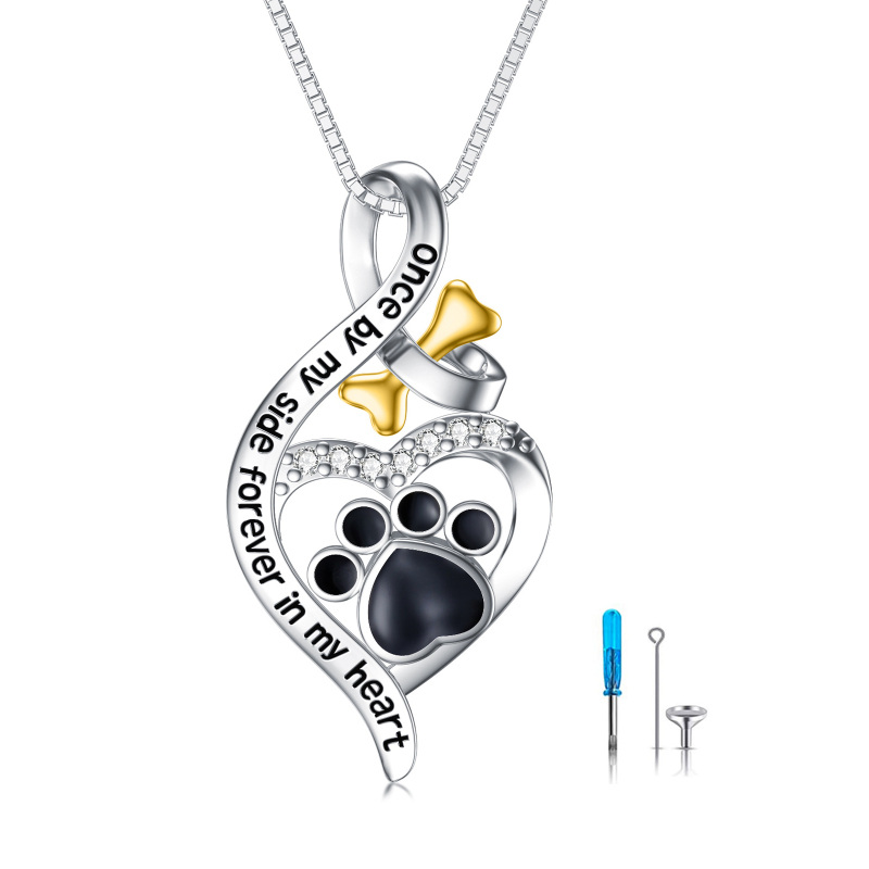 Collier Urne en argent sterling bicolore avec chien et symbole de l'infini en zircon cubiq-1