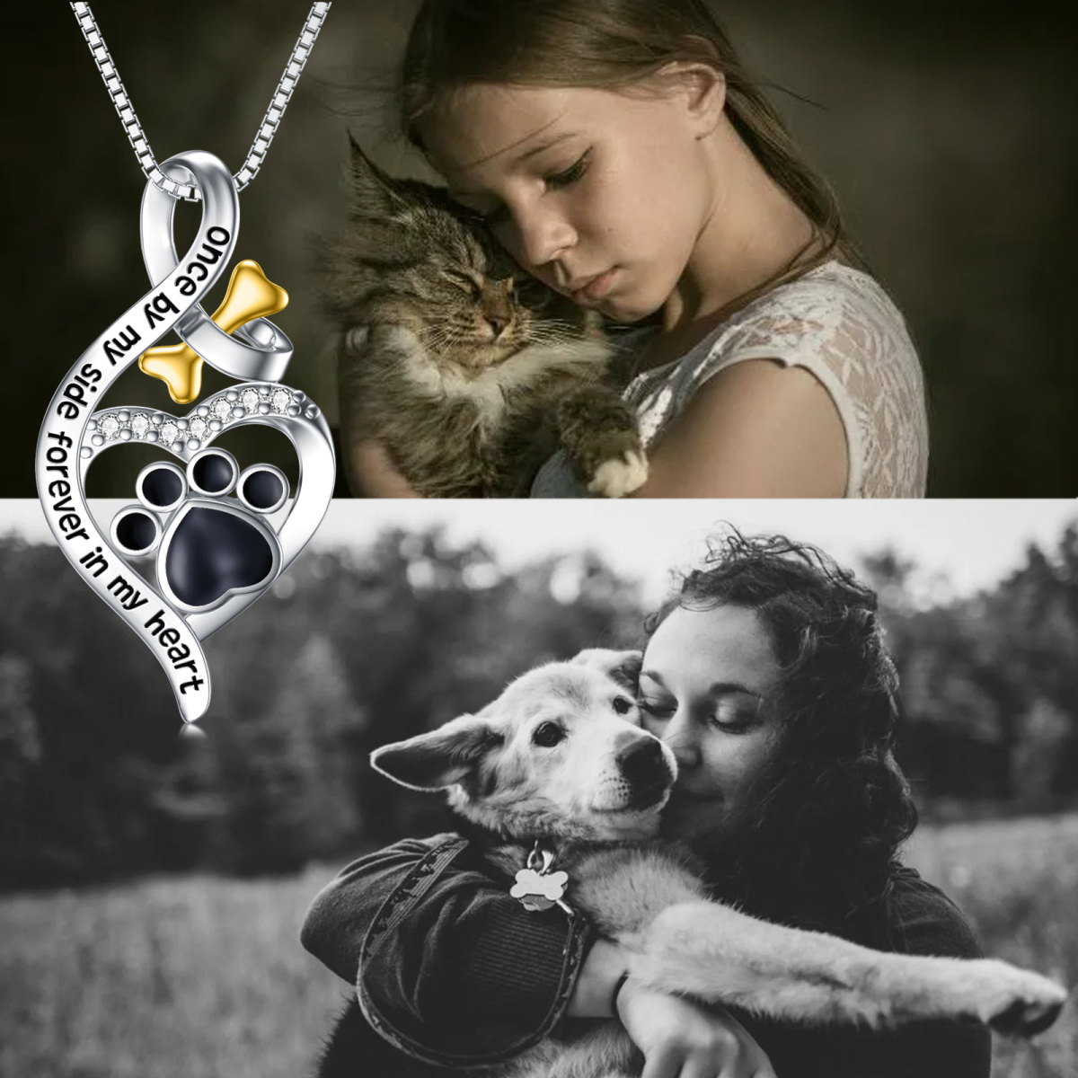 Collier Urne en argent sterling bicolore avec chien et symbole de l'infini en zircon cubiq-3