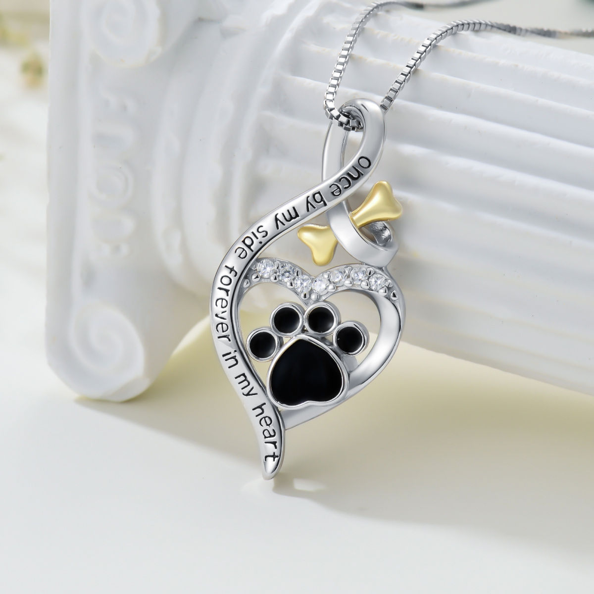 Sterling Silber zweifarbig Zirkonia Hund & Unendlichkeit Symbol Urne Halskette mit eingrav-4