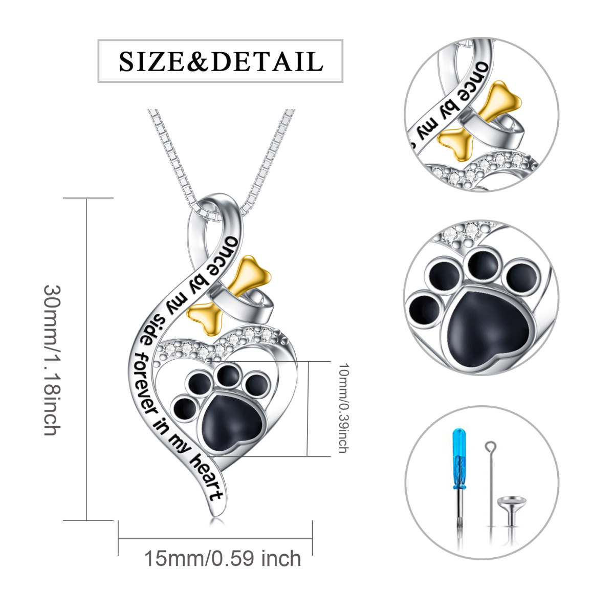 Sterling Silver Two-tone Cubic Zirconia Dog & Infinity Symbol Urn Necklace for Ashes with Engraved Word-6