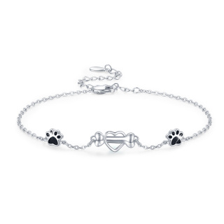 Sterling Silver Heart Dog Paw & Bone Charm Bracelet For Dog Lovers Girl-25