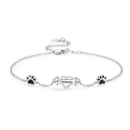 Sterling Silver Heart Dog Paw & Bone Charm Bracelet For Dog Lovers Girl