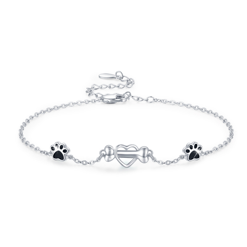 Sterling Silver Heart Dog Paw & Bone Charm Bracelet For Dog Lovers Girl-6