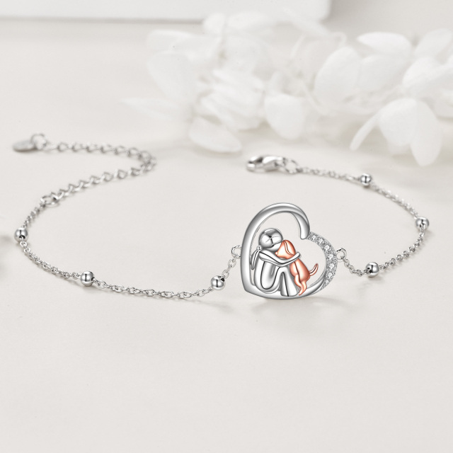 Bracelet pendentif chien en argent sterling et oxyde de zirconium bicolore-4