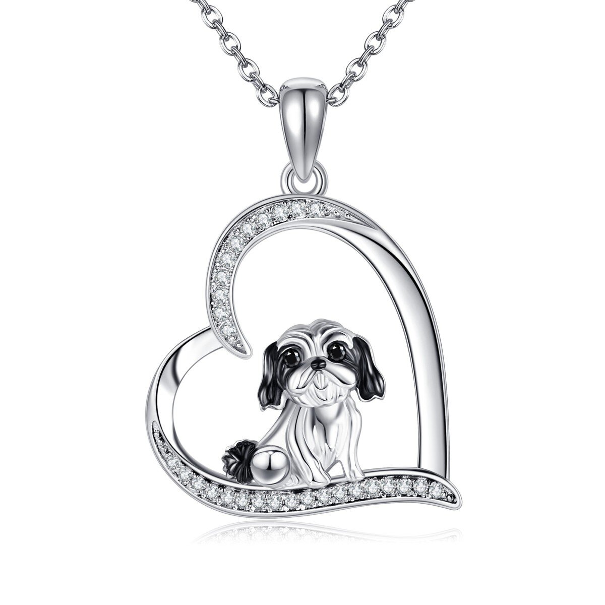 Collier pendentif chien en argent sterling et oxyde de zirconium bicolore-1