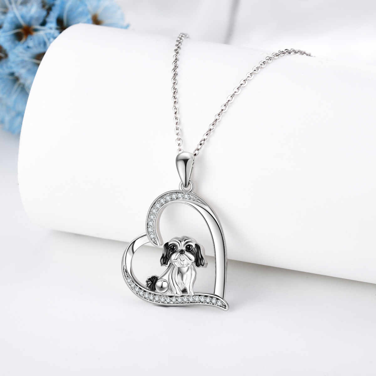 Collier pendentif chien en argent sterling et oxyde de zirconium bicolore-4