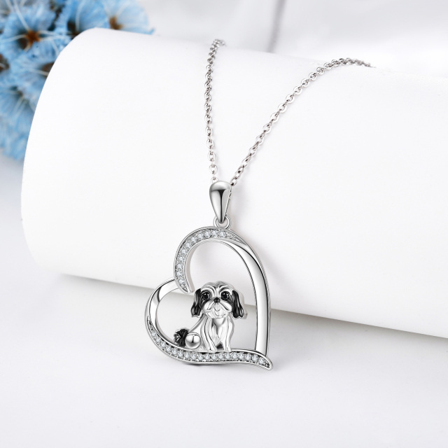 Sterling Silver Two-tone Cubic Zirconia Dog Pendant Necklace-4