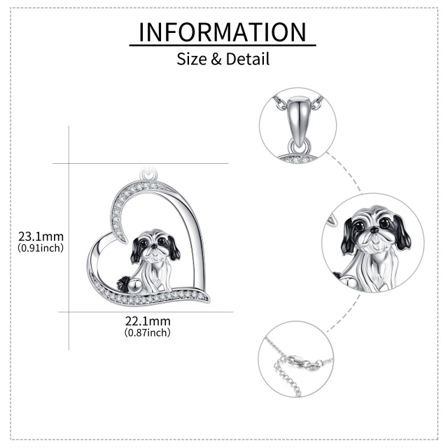 Colar com pingente de cachorro de zircônia cúbica de dois tons em prata esterlina-5