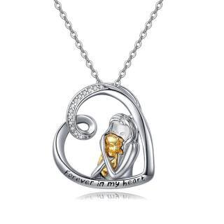 Sterling Silver Two-tone Dog Pendant Necklace with Engraved Word-37