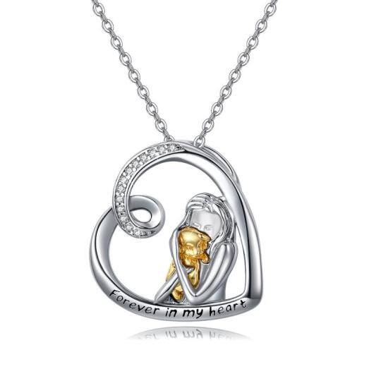 Sterling Silver Two-tone Dog Pendant Necklace with Engraved Word