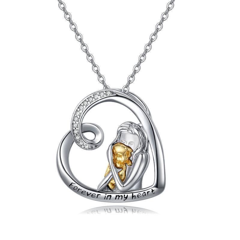 Sterling Silver Two-tone Dog Pendant Necklace with Engraved Word-17