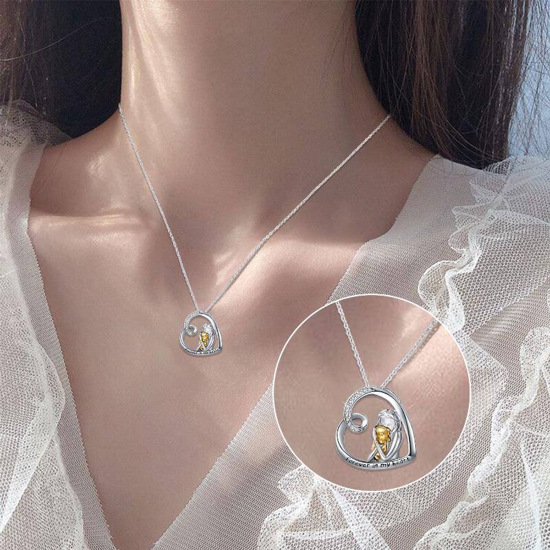 Sterling Silver Two-tone Dog Pendant Necklace with Engraved Word-2