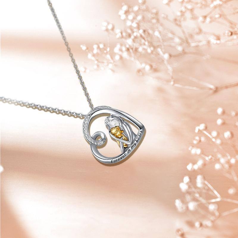 Sterling Silver Two-tone Dog Pendant Necklace with Engraved Word-3