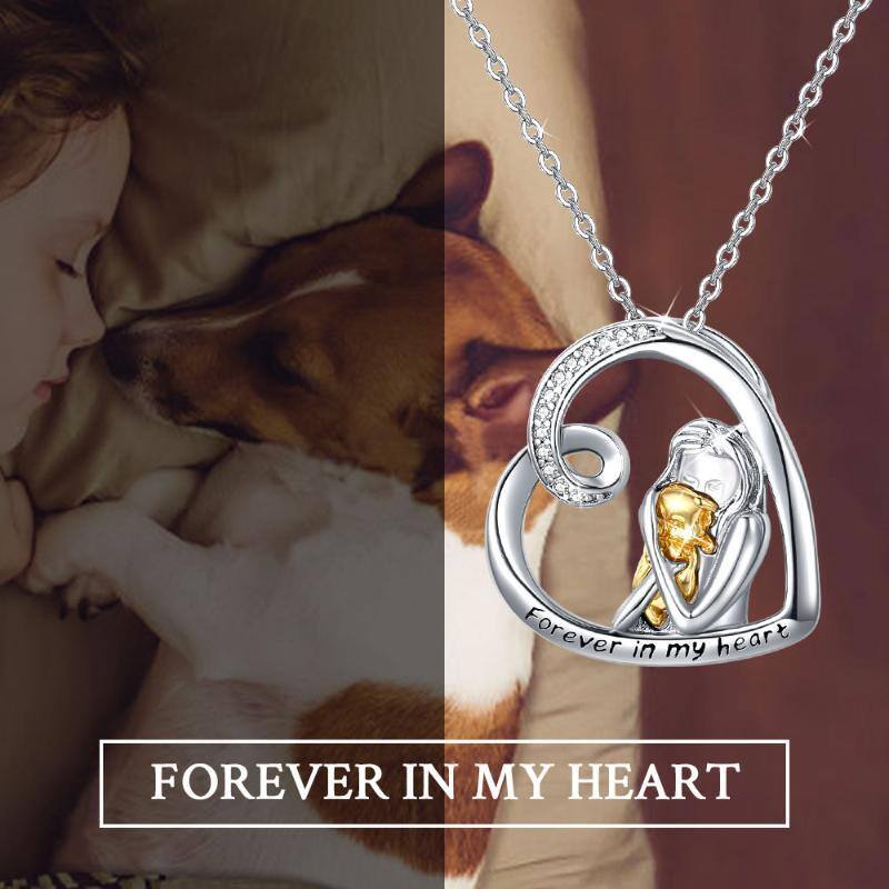 Sterling Silver Two-tone Dog Pendant Necklace with Engraved Word-6