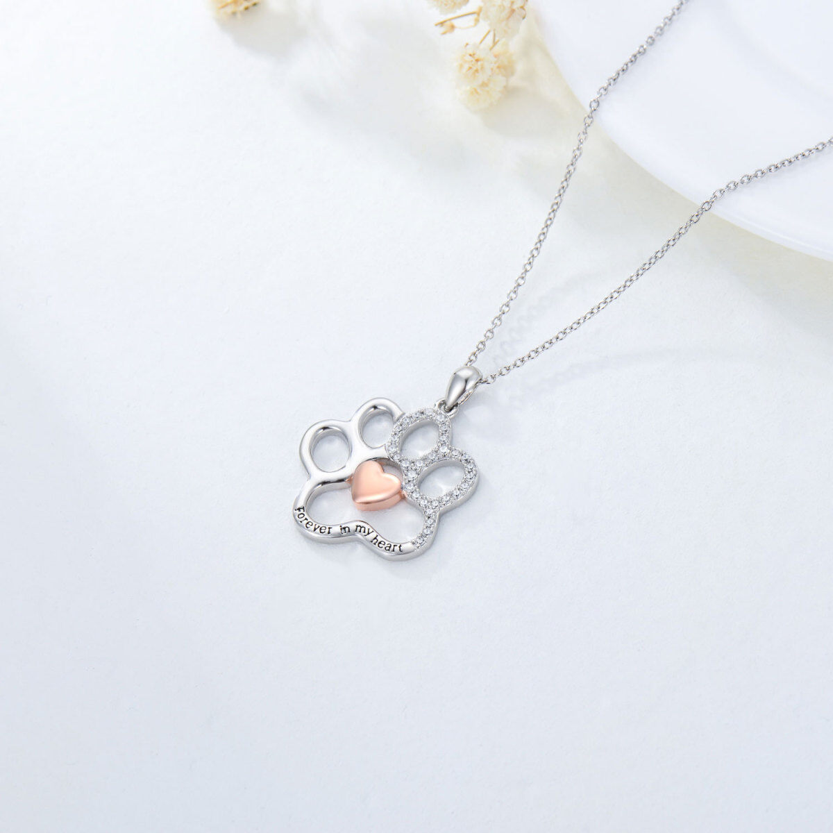 Collier en argent sterling avec pendentif chien bicolore-4