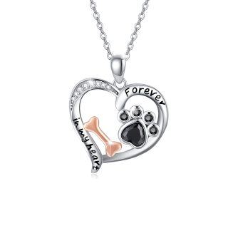 Sterling Silver Two-tone Cubic Zirconia Dog Pendant Necklace-33