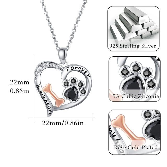 Sterling Silver Two-tone Cubic Zirconia Dog Pendant Necklace-4