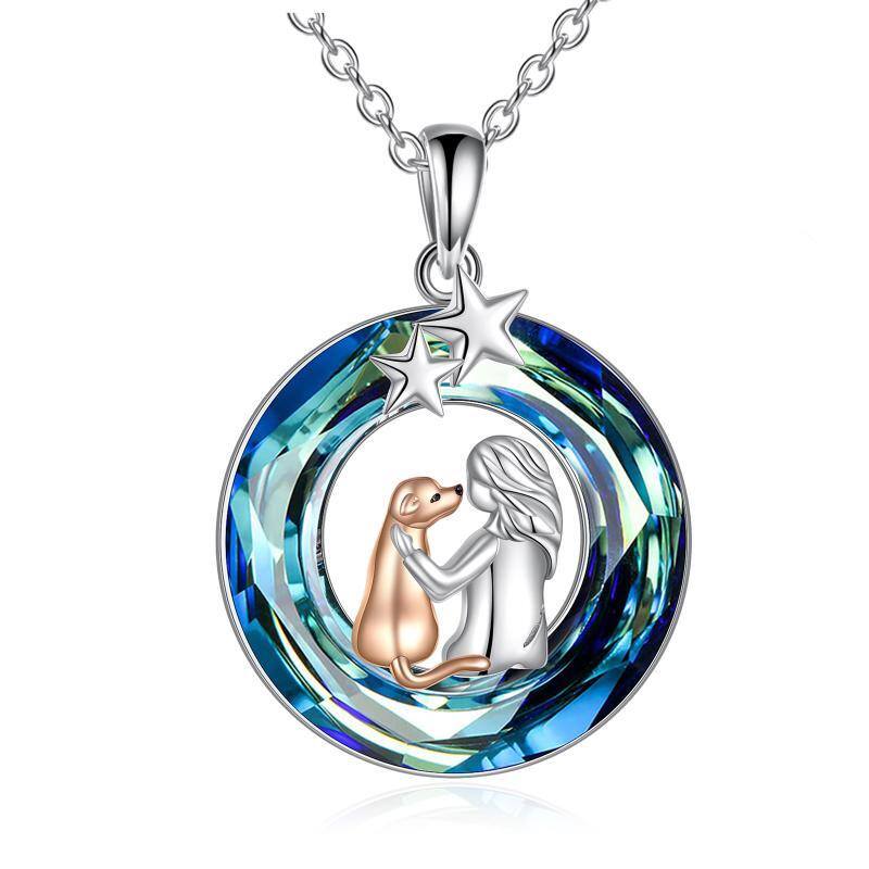 Collana con ciondolo a forma di cane e di stella in argento sterling bicolore-1