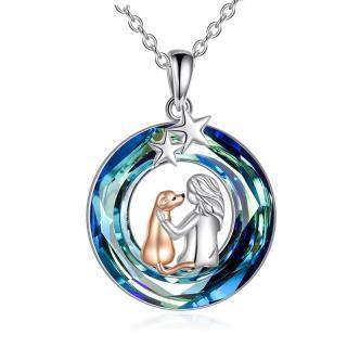 Sterling Silver Two-tone Dog & Star Crystal Pendant Necklace-40