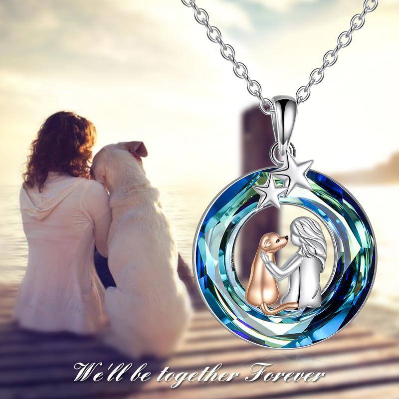 Collana con ciondolo a forma di cane e di stella in argento sterling bicolore-3