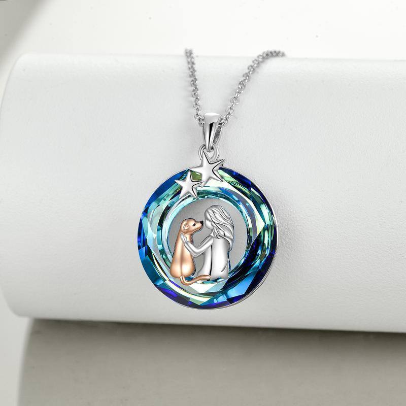 Sterling Silver Two-tone Dog & Star Crystal Pendant Necklace-5